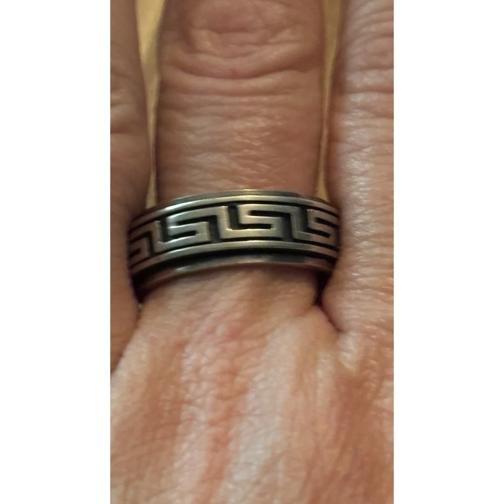 Vintage 925 Sterling Silver Greek Key Fidget Spinner Band Ring US Size 12, 10.8g